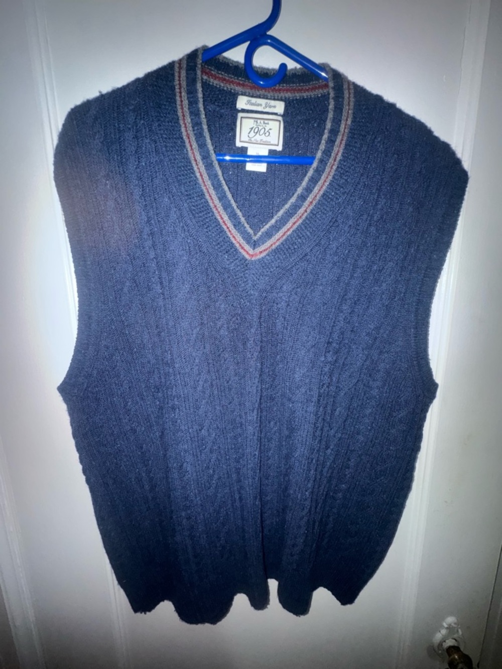 Jos. A. Bank Navy V-Neck Cable Knit Sweater Vest with Trim